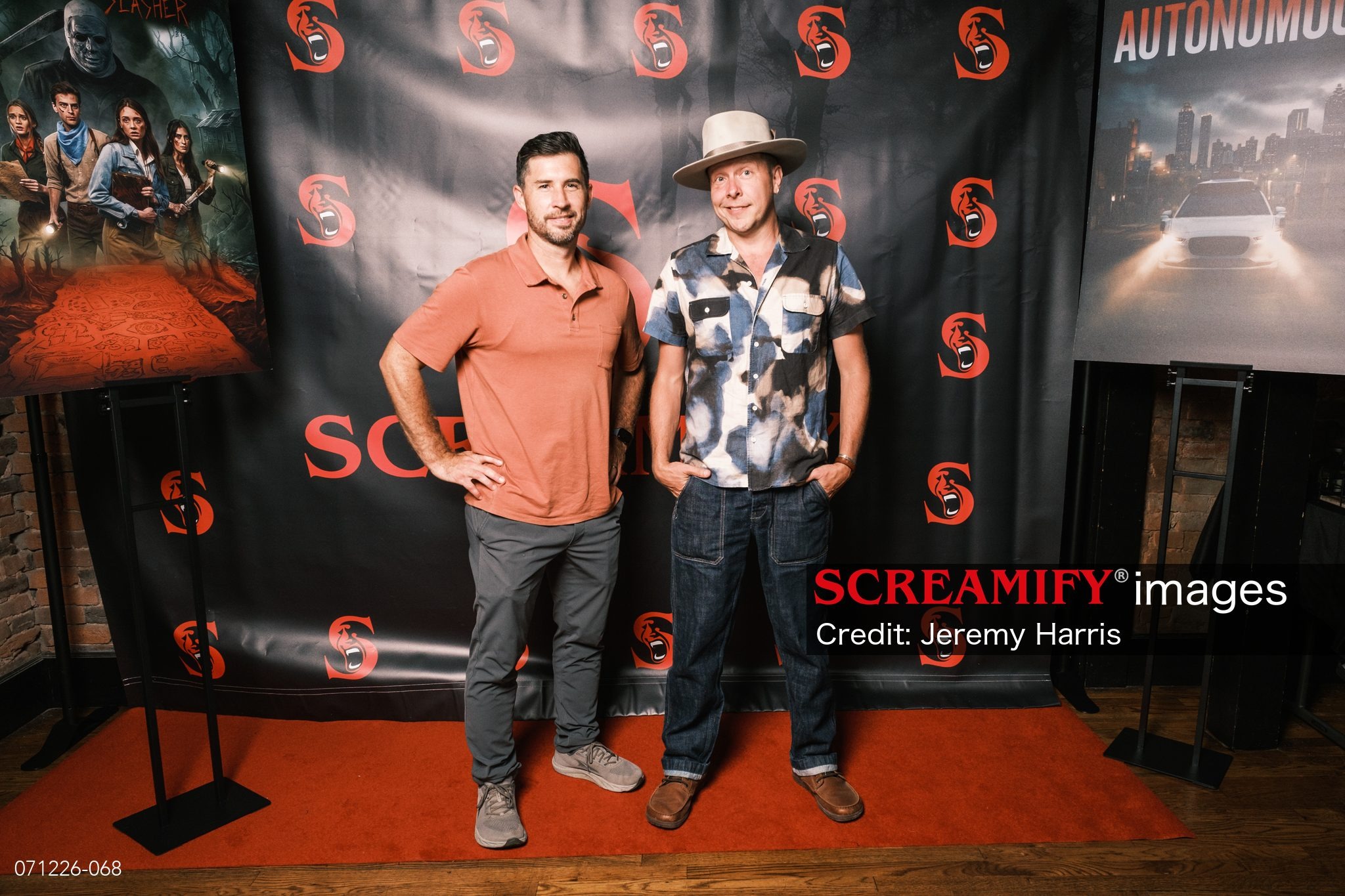 Joel McAfee and Gabe McCauley of Soul Feather Studios on the red carpet at the Screamify Micro Horrors premiere party